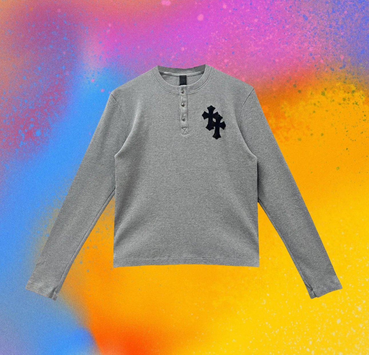 CH Waffle Henley Long Sleeve Grey